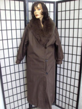 ! EXCELLENT BROWN SHEARED RABBIT & FOX FUR RAINCOAT WOMEN WOMAN SZ 4-6